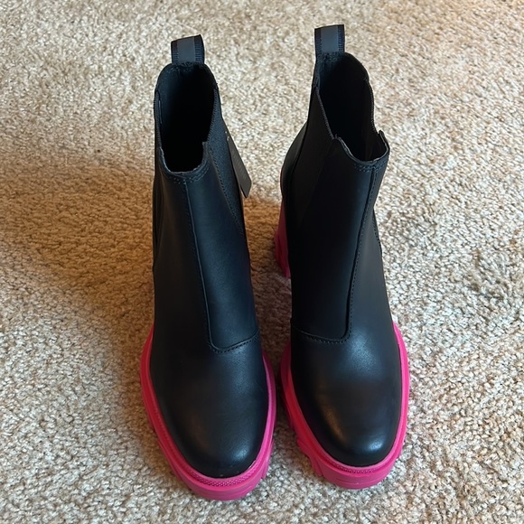Sorel Brex Heel Chelsea Bootie boot shoe black hot pink platform 6 6.5 bootie - Picture 2 of 7